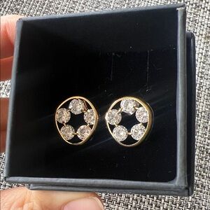 Cubic Zirconia Flower Cluster Stud Earrings in Gold